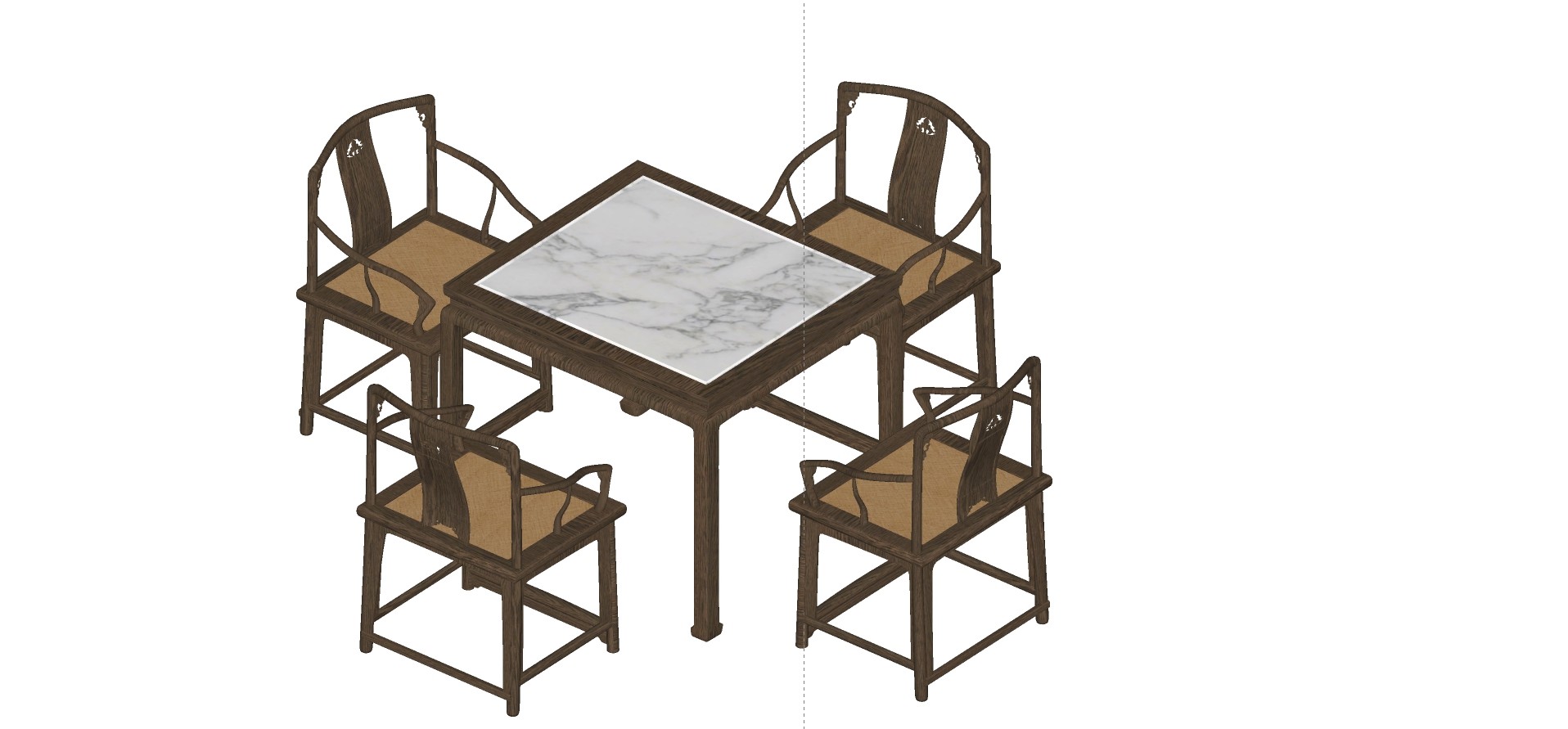 餐馆方形餐桌椅子，圈椅，su草图模型下载