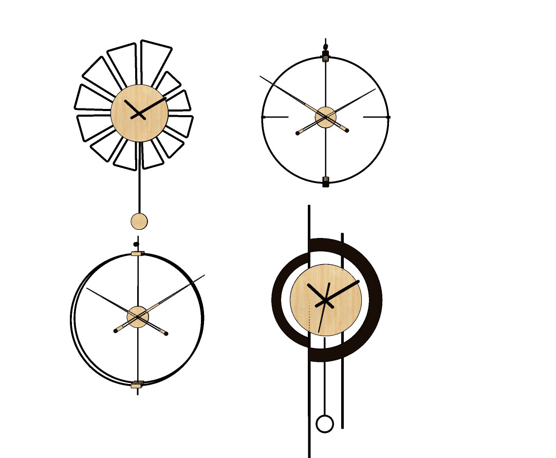 现代金属挂钟挂钟，石英钟，钟表su草图模型下载