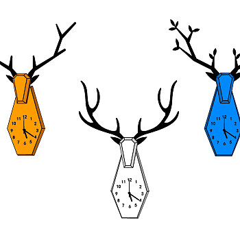 北欧鹿角钟表挂钟，石英钟，钟表挂饰su草图模型下载