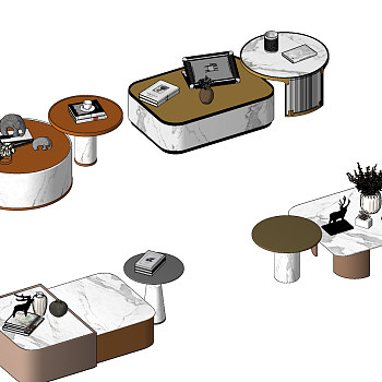 金属茶几组合su草图模型下载