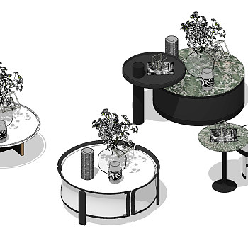 圆形茶几摆件花瓶组合su草图模型下载