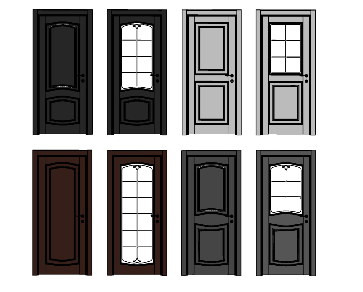 简欧式，木门，玻璃门，单开门su草图模型下载