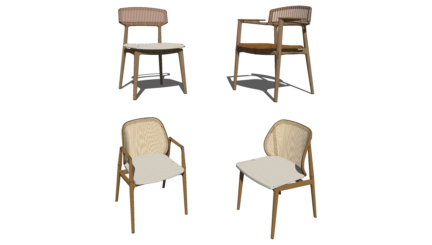 新中式木制单人休闲椅，餐椅su草图模型下载