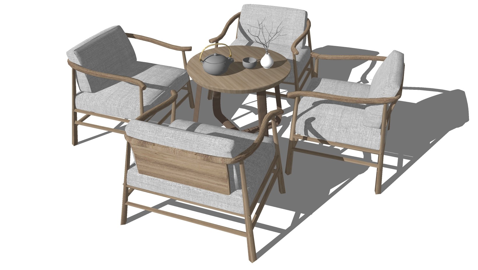 新中式单人休闲木制椅子，餐椅su草图模型下载