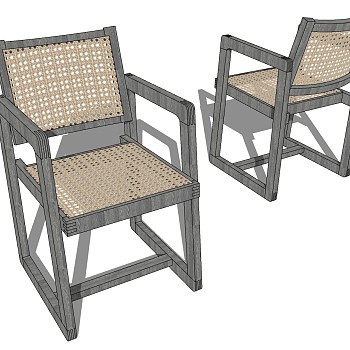 室外户外木制，藤编编织单人休闲椅子 su草图模型下载