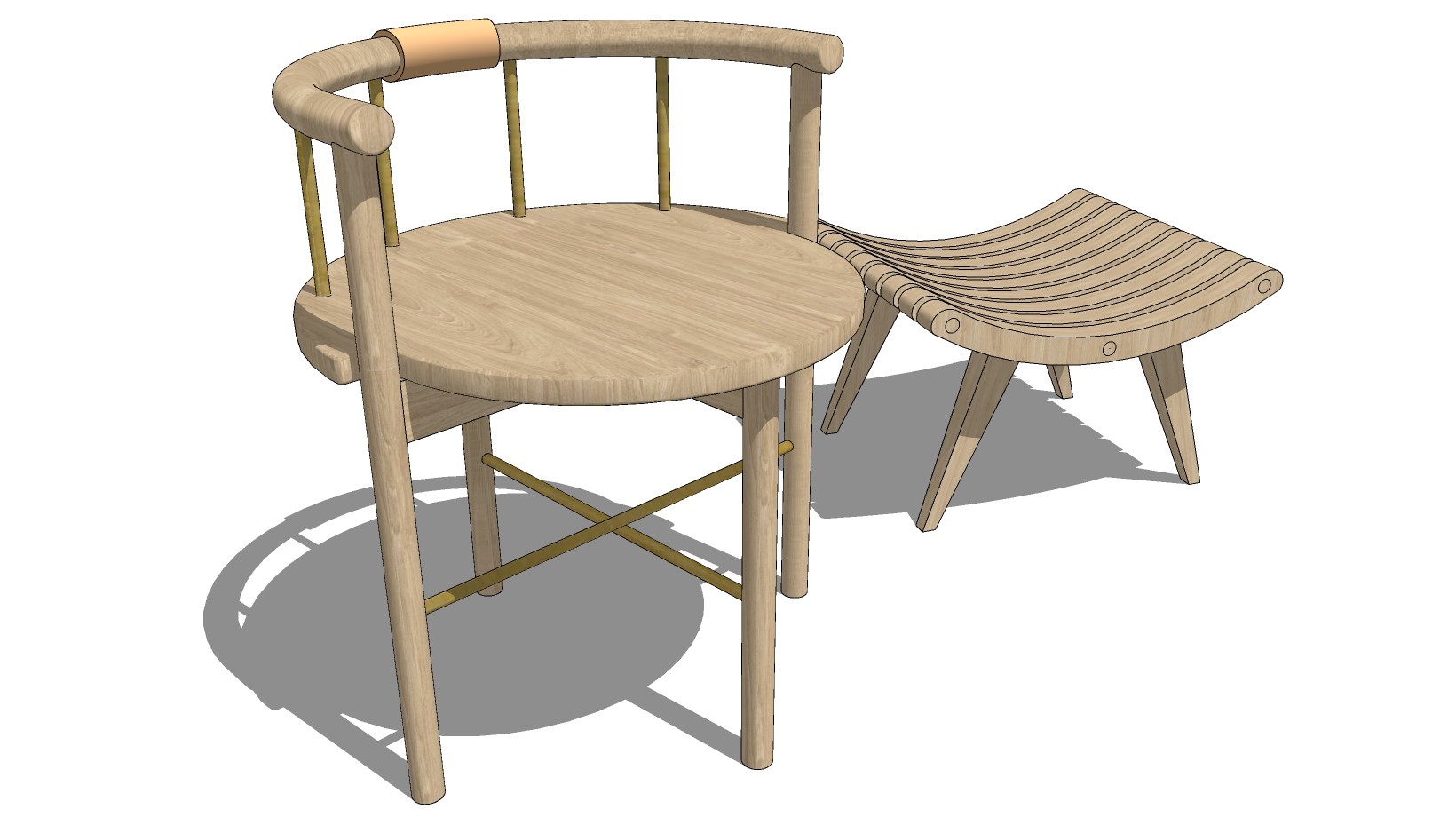 新中式木制圈椅，凳子脚凳su草图模型下载