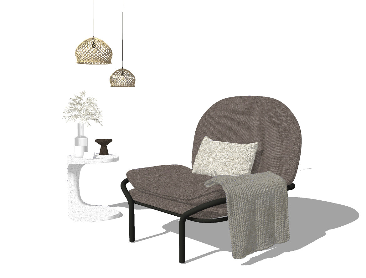 北欧现代单人休闲沙发椅子 su草图模型下载