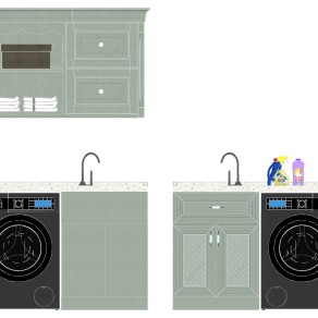 美式欧式浴室柜，洗手台洗衣机3d模型su草图模型下载