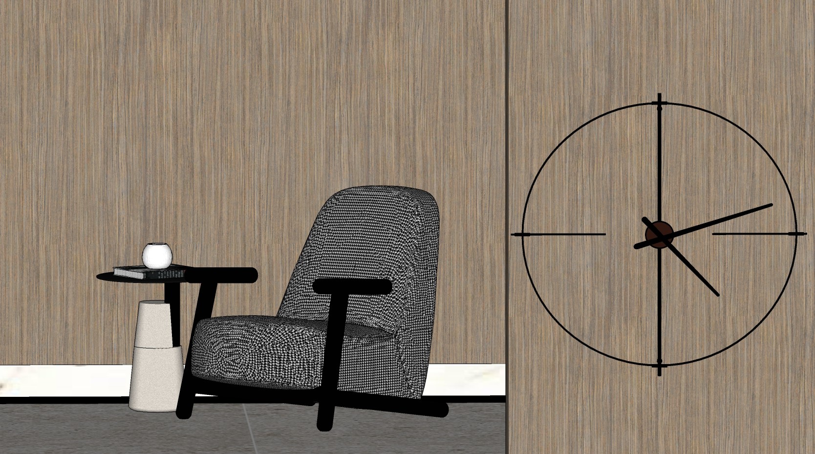 休闲椅，圆形边几铁艺石英钟3d模型下载su草图模型下载