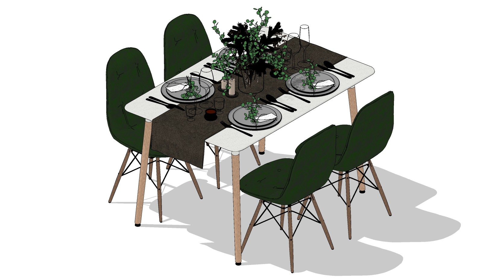 北欧现代轻奢餐桌椅 su草图模型下载