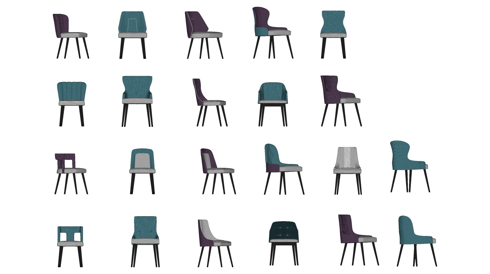 北欧现代椅子，单椅，餐椅，组合su草图模型下载