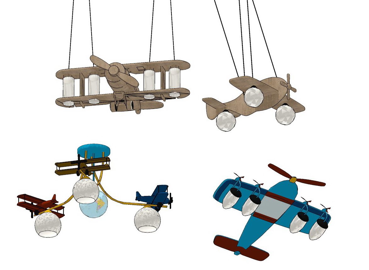 现代儿童房飞机造型吊灯吊饰su草图模型下载