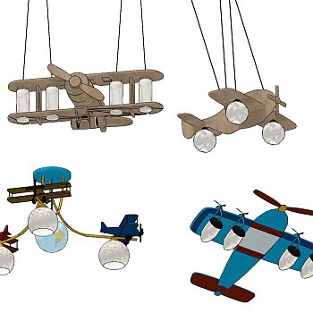 现代儿童房飞机造型吊灯吊饰su草图模型下载