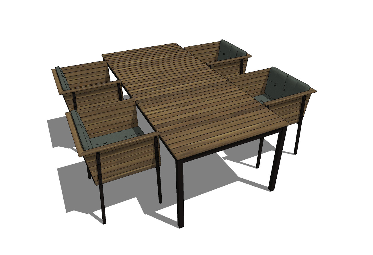 室外户外实木餐桌椅，su草图模型下载