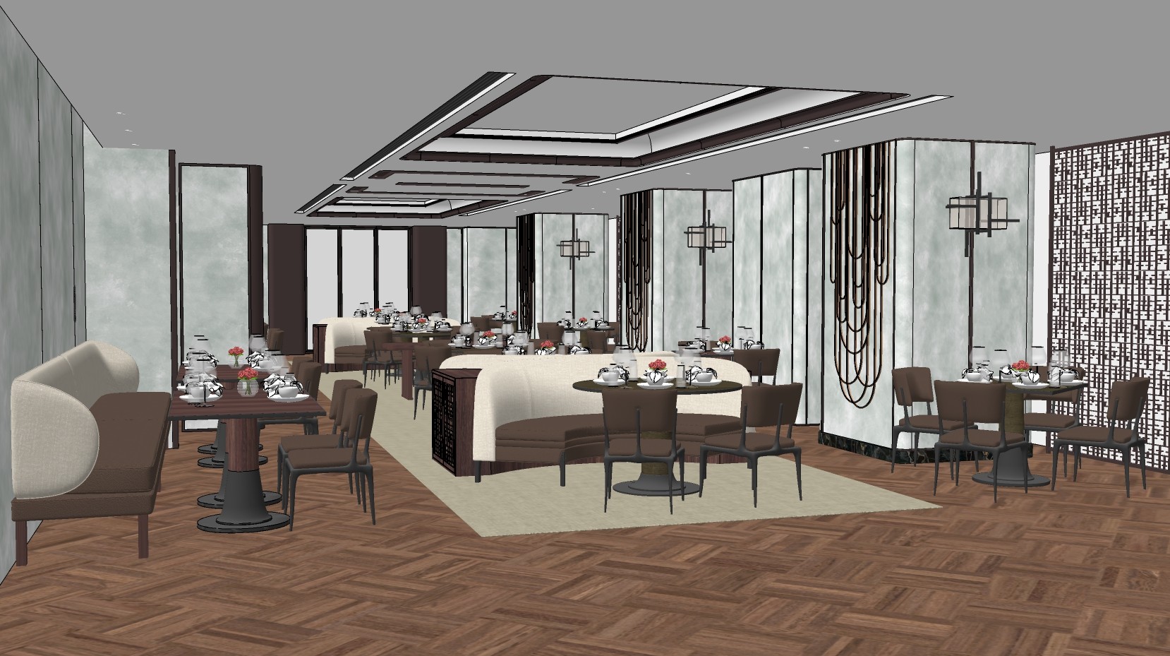新中式酒店餐厅 su草图模型下载