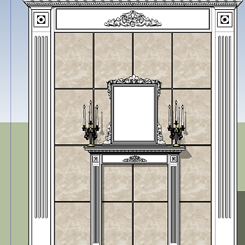 欧式法式端景台烛台柱子墙面su草图模型下载