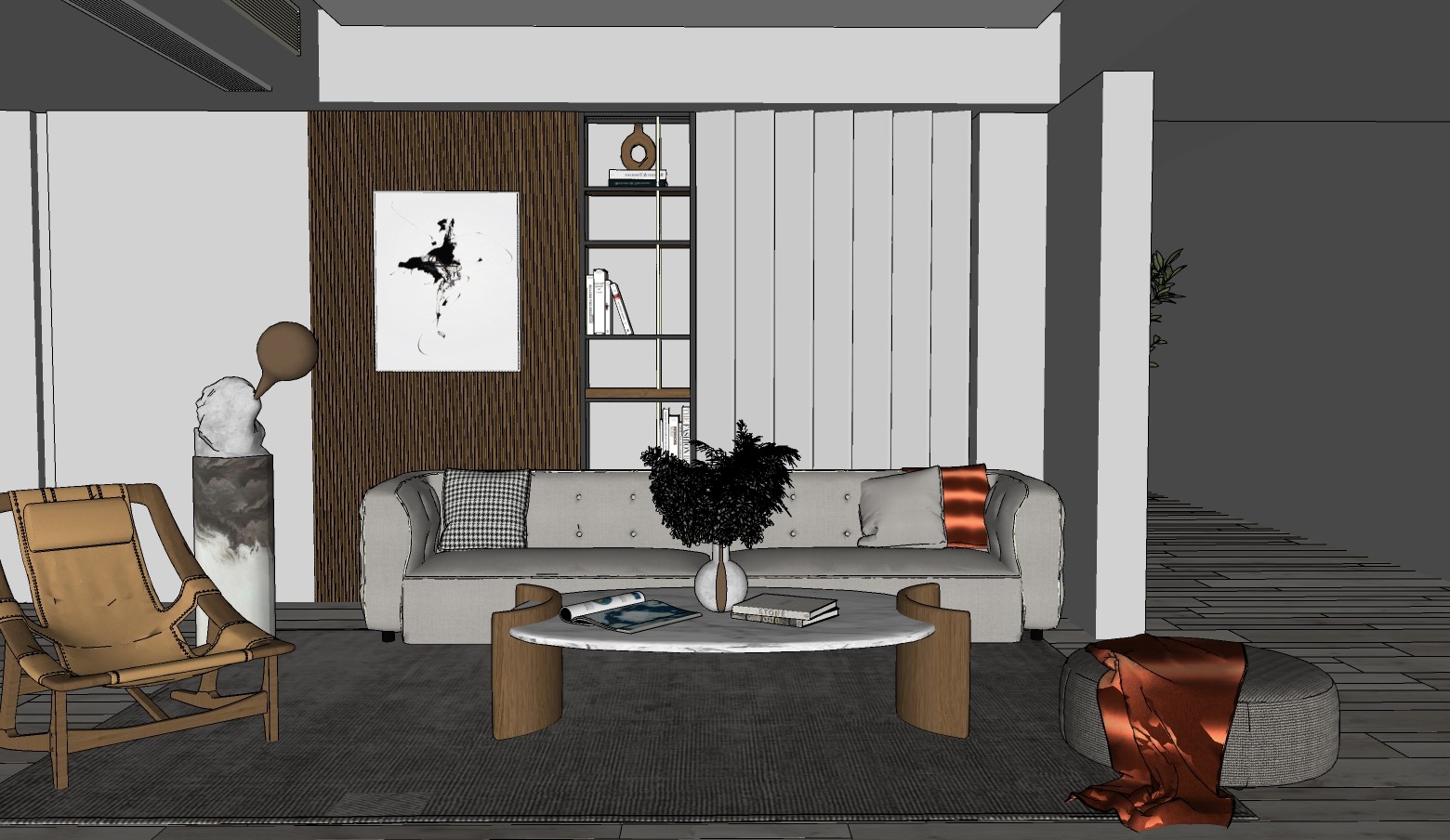 01现代客厅,沙发休闲椅子躺椅茶几su草图模型下载