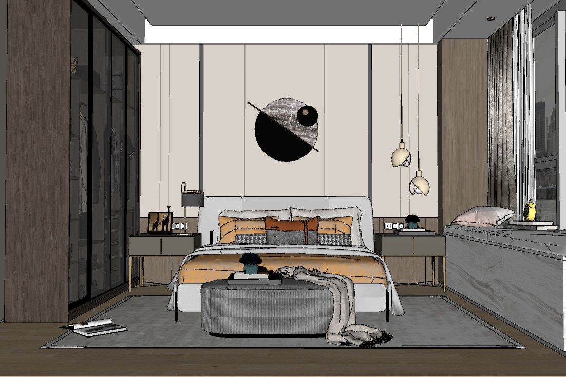 现代卧室su草图模型下载
