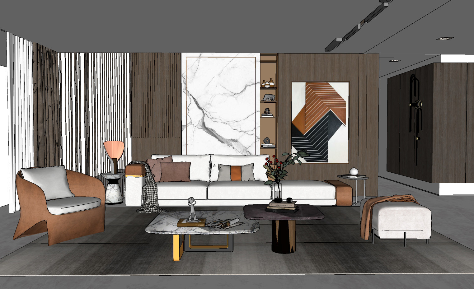 现代客厅，沙发组合su草图模型下载