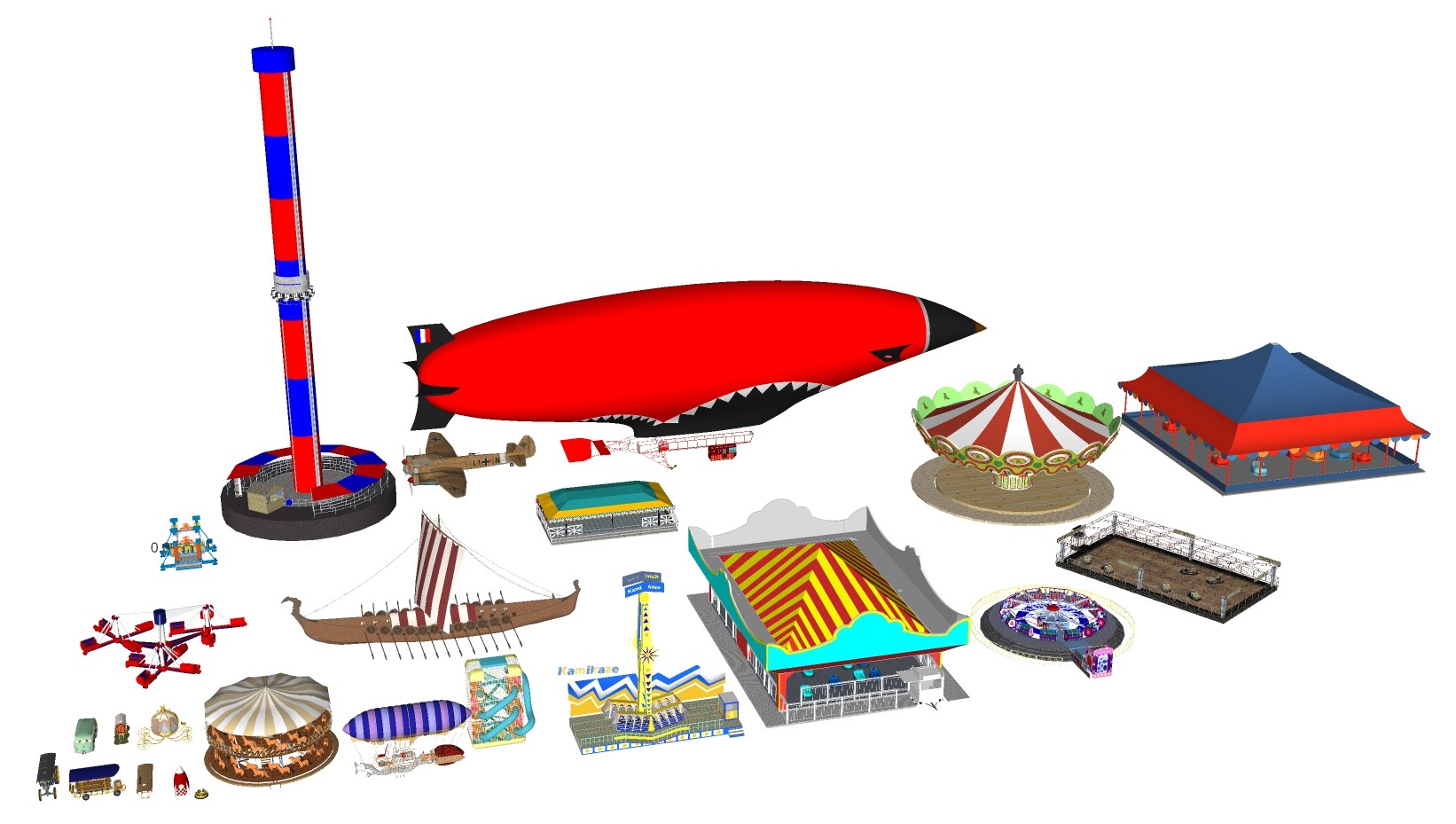 游乐场游乐设备，旋转木马，划船，船桨，跷跷板，ID：134206su草图模型下载