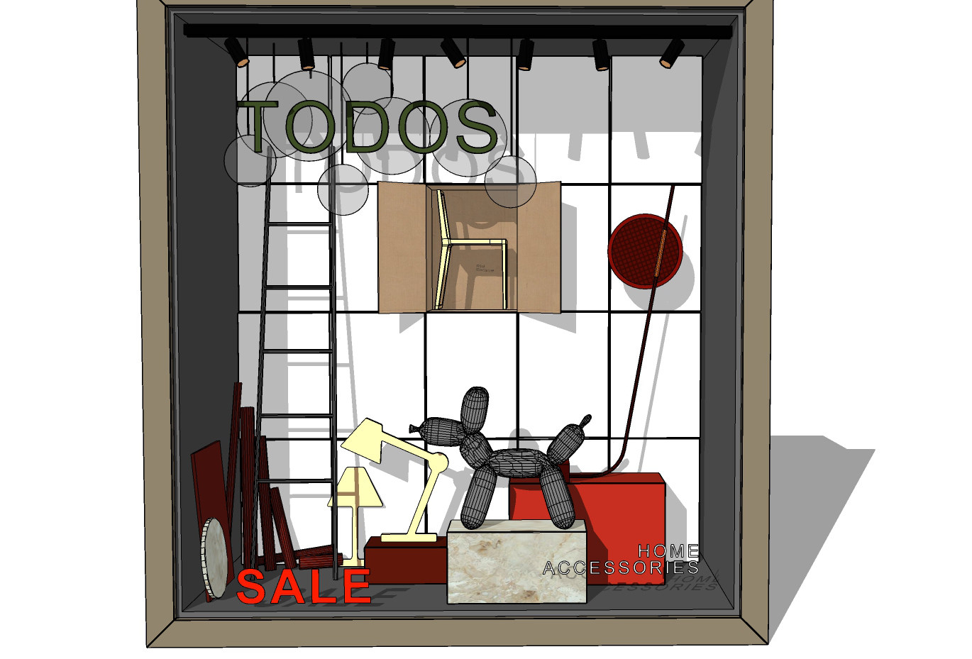 18现代公仔服装店橱窗，梯子su草图模型下载
