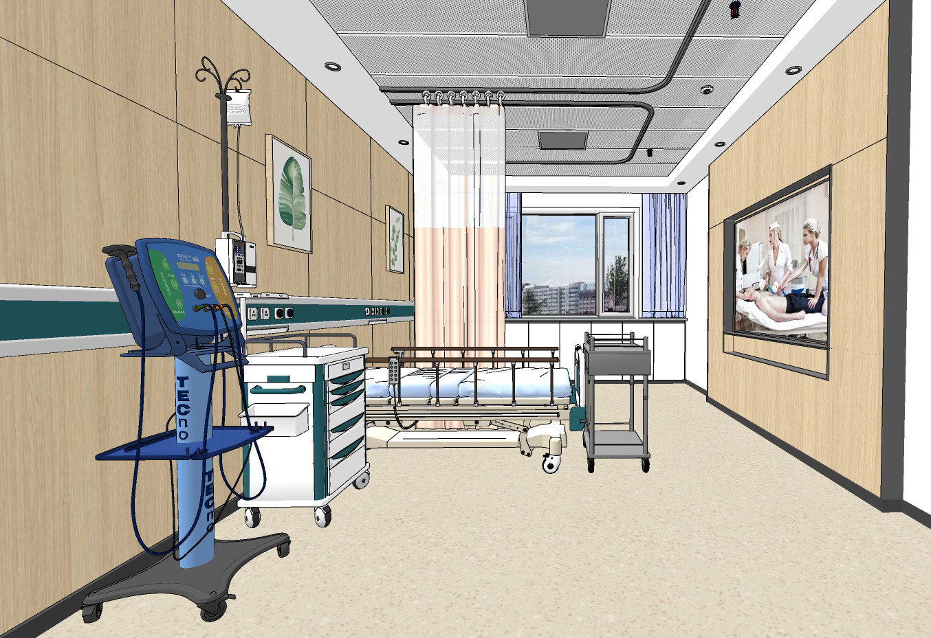 现代医院病房，病床，重症监护室，医疗设备