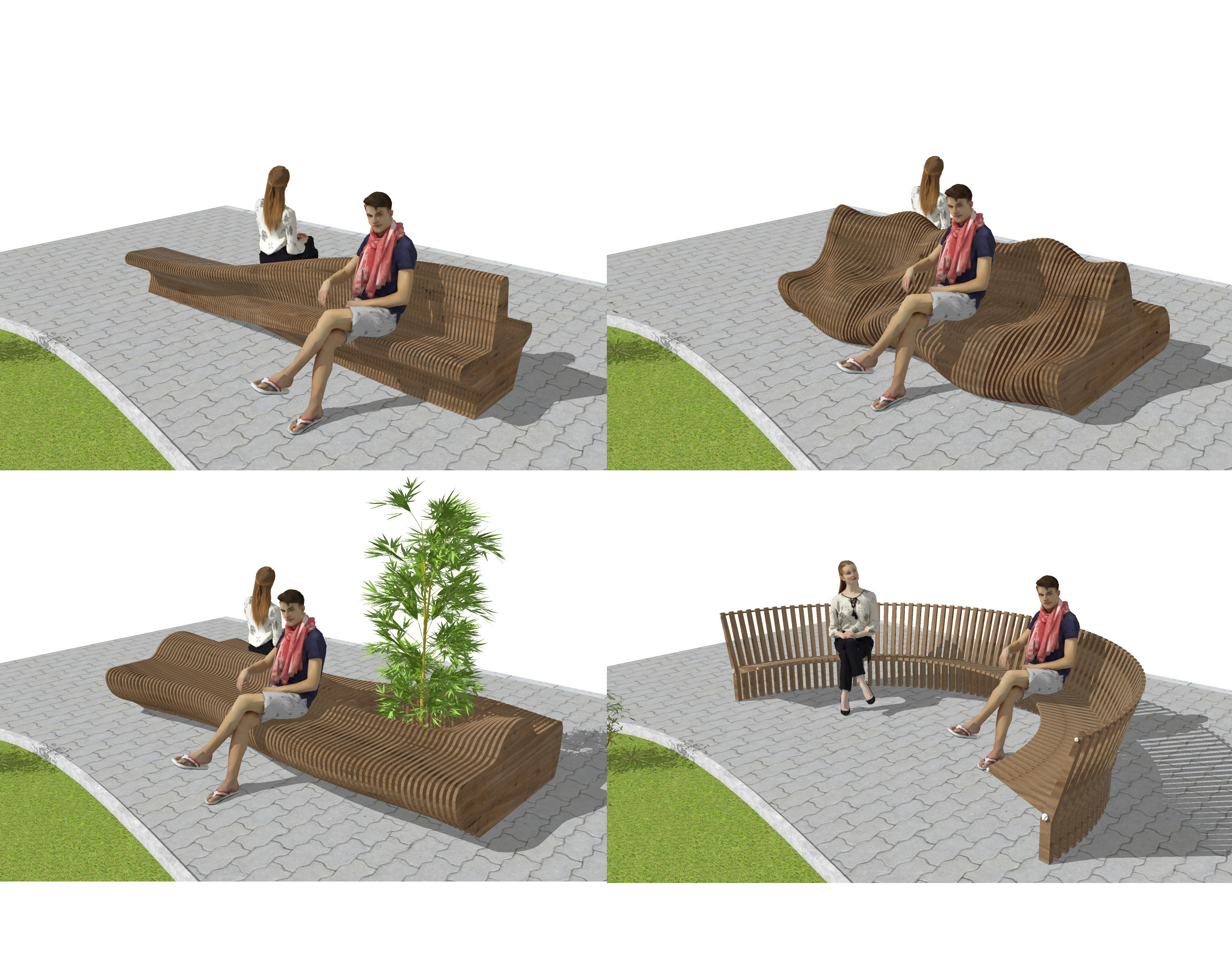 异形景观坐凳，公共座椅 su草图模型下载