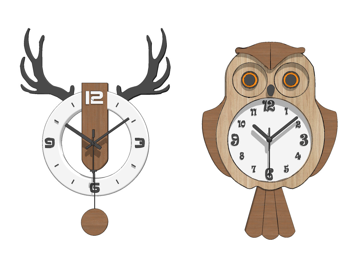 北欧现代时钟，挂钟，石英钟，钟摆su草图模型下载