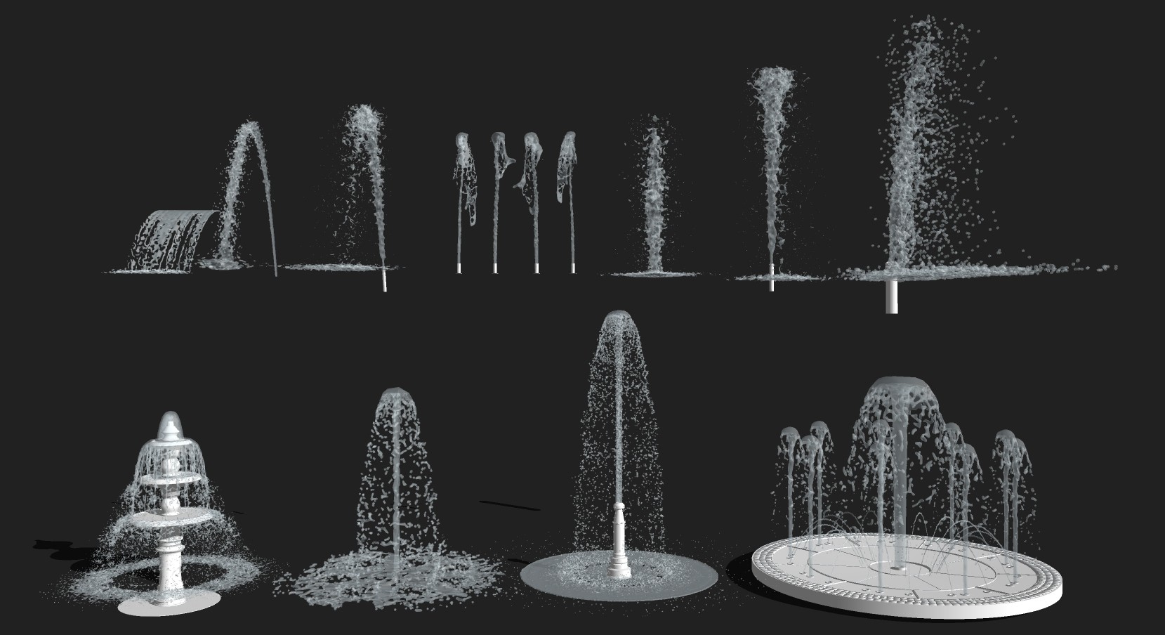 21现代喷泉组合 su草图模型下载