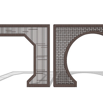 新中式花格，月亮门洞，花格su草图模型下载