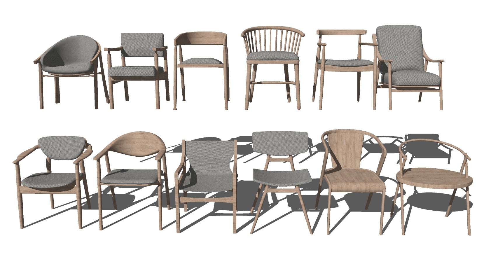 北欧实木椅子单椅，餐椅su草图模型下载
