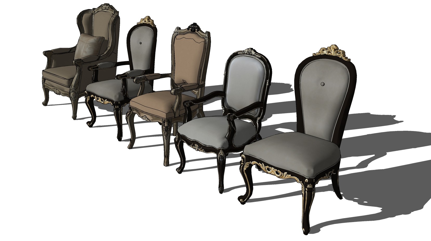 欧式法师美式雕花，休闲椅，餐椅 su草图模型下载