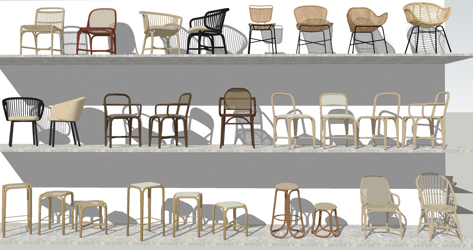 新中式户外家具藤椅，藤编，编织 su草图模型下载