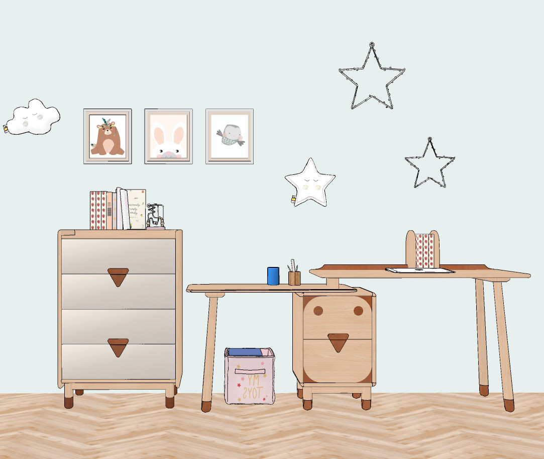北欧儿童书桌书柜，家具su草图模型下载