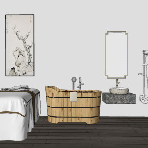 新中式美容spa按摩房家具用品，木桶浴，浴缸，按摩床，洗手台