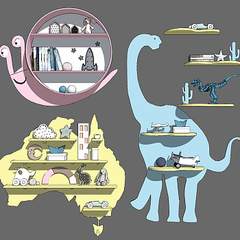 北欧动物造型儿童壁柜，吊柜墙饰su草图模型下载