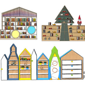 现代儿童卡通造型书柜，玩具柜su草图模型下载