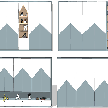 现代简约儿童衣柜su草图模型下载