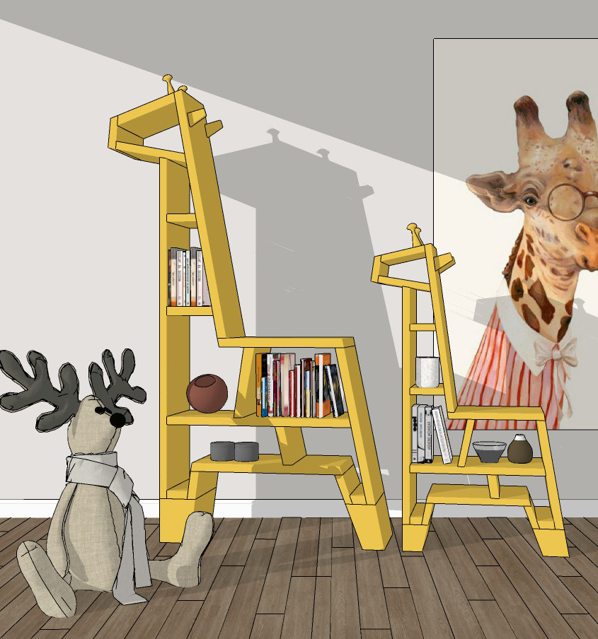 现代长颈鹿造型儿童书架，书柜玩具su草图模型下载