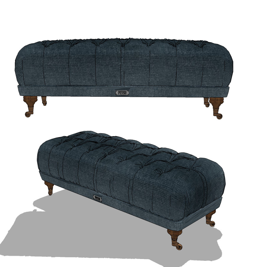 欧式皮革软包沙发，床尾凳卧榻su草图模型下载