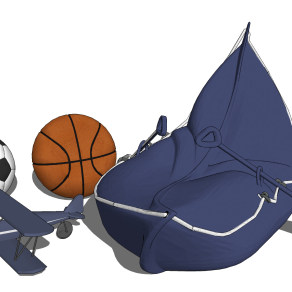 现代儿童足球，篮球，飞机，小船懒人沙发玩具su草图模型下载
