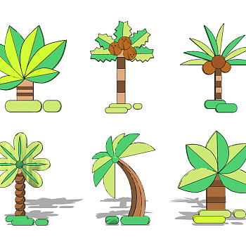 现代儿童椰子树卡通墙饰，造型su草图模型下载