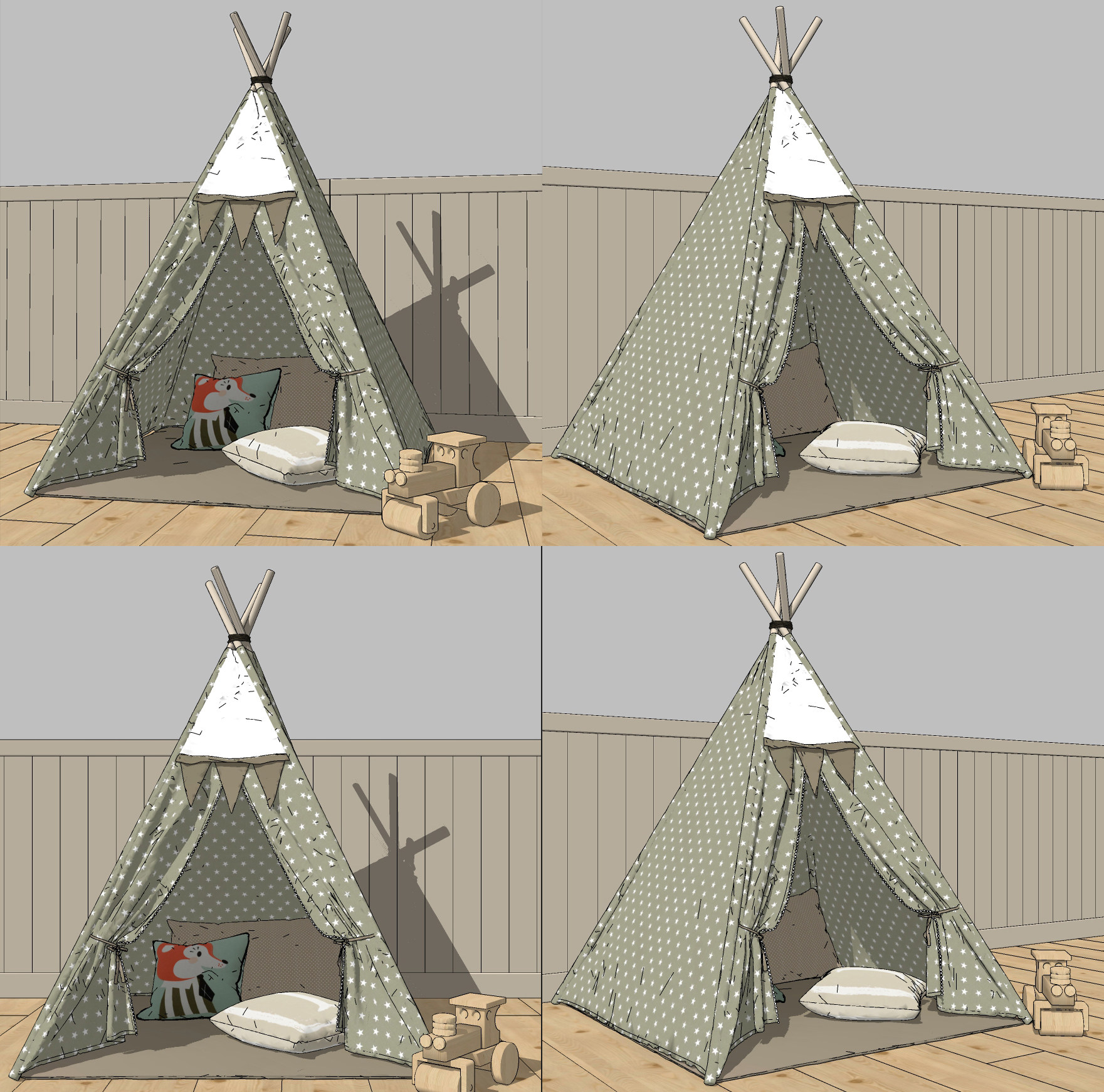 北欧儿童帐篷su草图模型下载