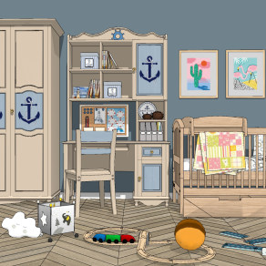 欧式美式地中海儿童衣柜书桌婴儿床，摇篮，衣柜，玩具装饰画挂画