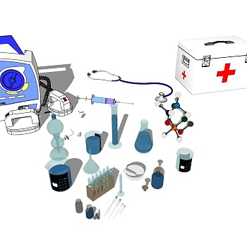 医疗器材 医疗箱 医疗设备 吸管 试管 医疗器材，器械，su草图模型下载
