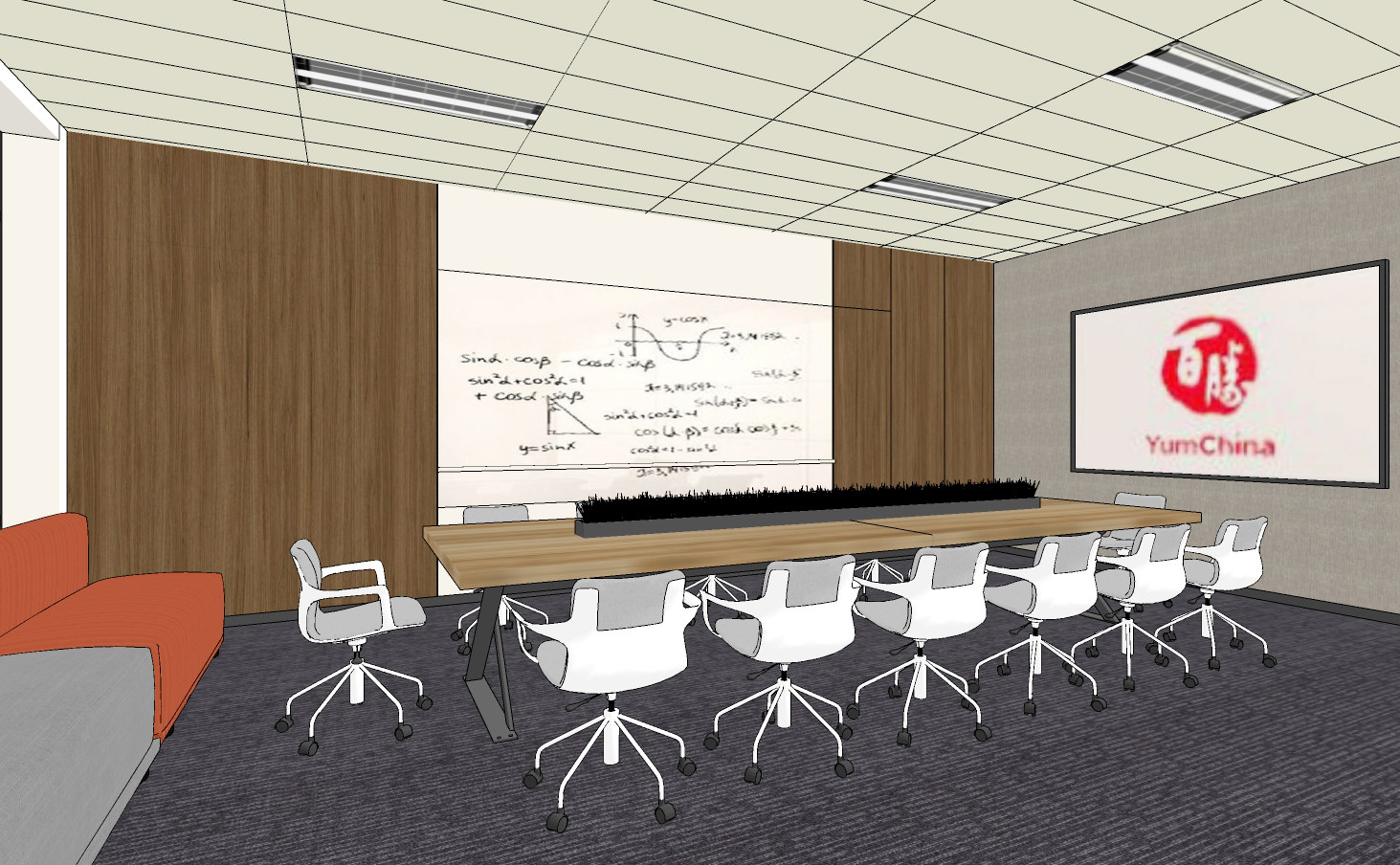 现代会议室，会议桌椅su草图模型下载