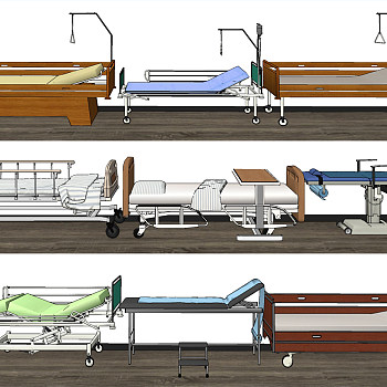 现代病床组合su草图模型下载