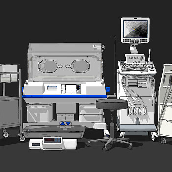现代医疗器材，诊疗仪器，婴儿床，保温仓产房su草图模型下载