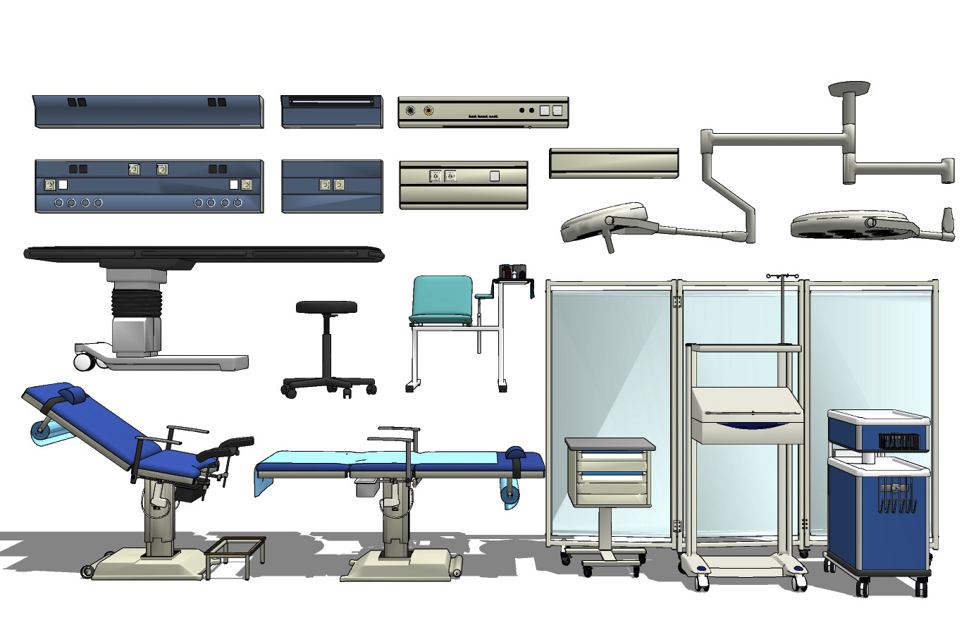 现代病床，隔断，医疗带医疗器材设备su草图模型下载