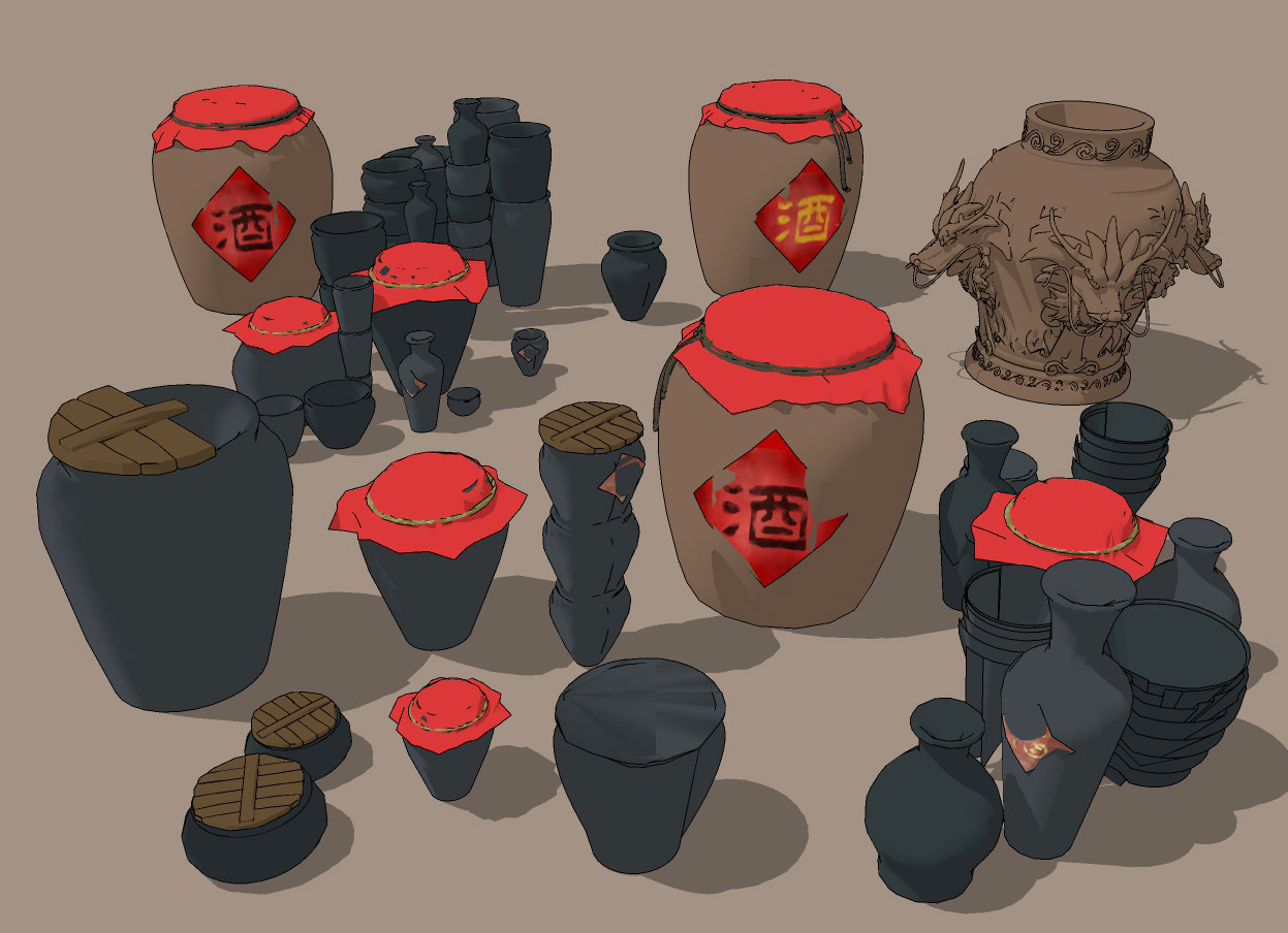 中式酒坛陶罐su草图模型下载